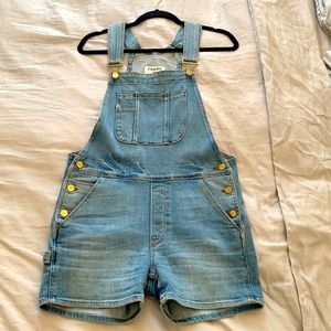FRAME Le Garçon Stretch Denim Overall Shorts XS